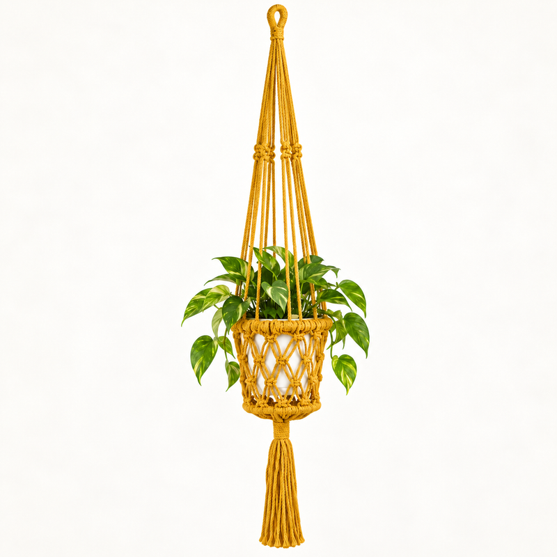 Colgador de macramé para macetas - Mostaza