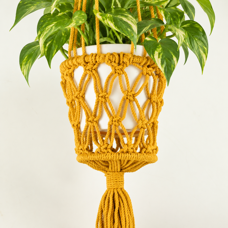 Colgador de macramé para macetas - Mostaza