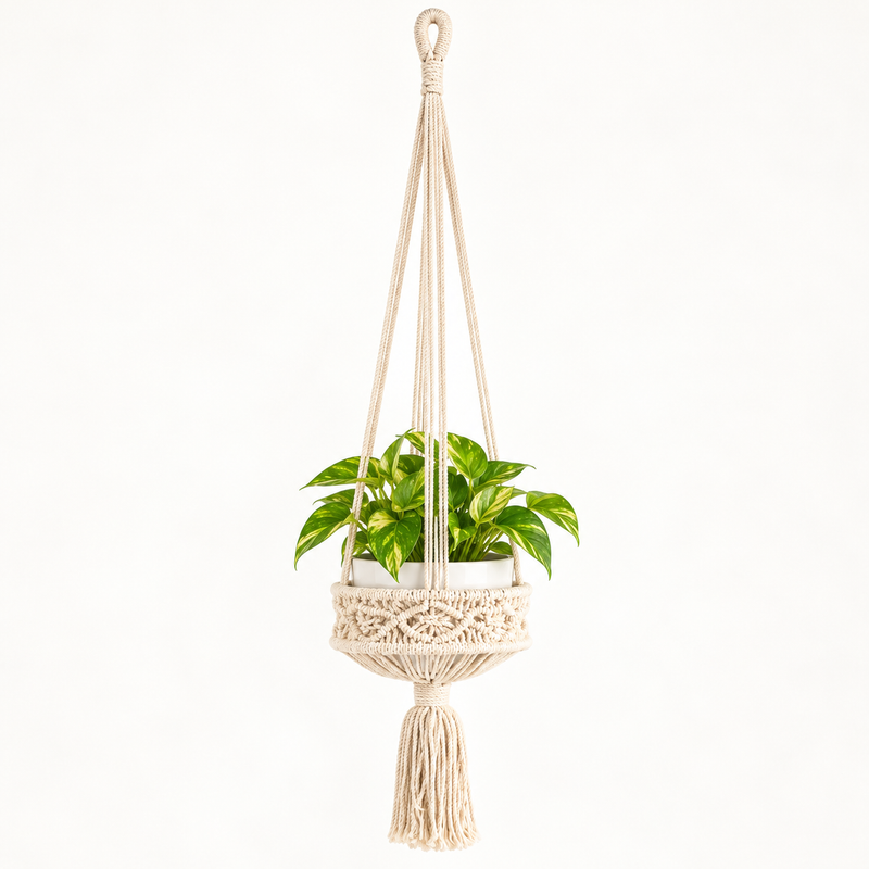 Colgador de macramé grande para macetas - Natural
