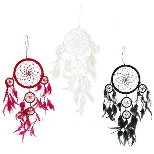 Atrapasueños Bali aro Grande - Negro/Blanco/Rojo
