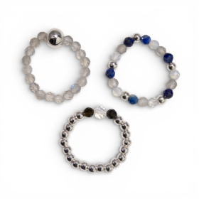 3x Conjunto de Anillos con Gemas de Espíritu Ninfa - Aurora Boreal
