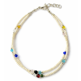 Pulsera de Tobillo Doble - Howlita y Perlas facetadas Nepalíes (22 cm)