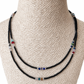 Collar Doble - Ónix negro y Perlas facetadas Nepalí Fino (42 cm)