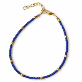 Pulsera de Tobillo - Lapislázuli y Perlas de latón Nepalíes (22 cm)