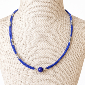 Collar Nepalés de Gemas Extra Finas de Dos Líneas - Colgante Ónix Azul y Lapislázuli