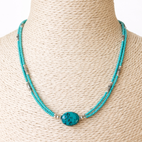 Collar Nepalés de Gemas Extra Finas de Dos Líneas - Colgante Turquesa y Lapislázuli