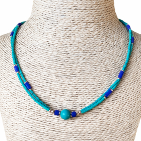 Collar Nepalés de Gemas Extra Finas de Dos Líneas - Colgante Lapislázuli y Malaquita
