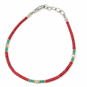 Pulsera Nepalés de Gemas Extra Finas - Cuenta Tribal de Coral