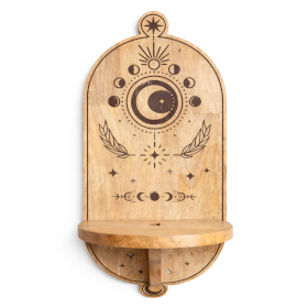 Estante de Pared con arco tallado - Fases Lunares y Árbol