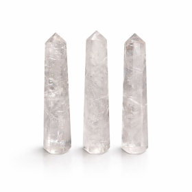 3x Obelisco de seis caras con gemas de aprox. 11 cm - Cuarzo transparente
