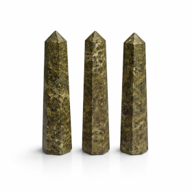 3x Obelisco de seis caras con gemas de aprox. 11 cm - Epidota