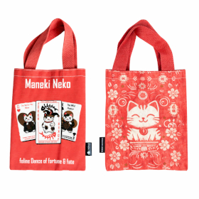 48x Mini Bolso Tote Básico Icónico - Gato de la Suerte (4 diseño variado ) - (25x18cm) - Natural 4oz (pack 100)