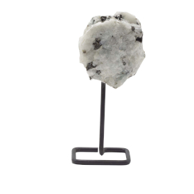 3x Ejemplares minerales en soporte metálico: Piedra lunar arcoíris