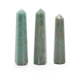 3x Obelisco de seis caras con piedras preciosas, puntas de aproximadamente 11 cm - Amazonita