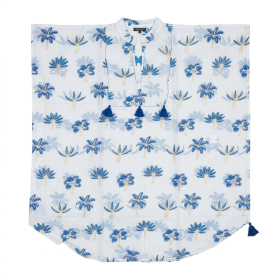 Colección Nomad Sari On the Med - Kaftán - Crema con Bordado Azul y Borlas