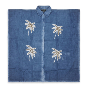Colección Nomad Sari On the Med - Kaftán - Azul con Decoración de Palmera en Oro y Blanco