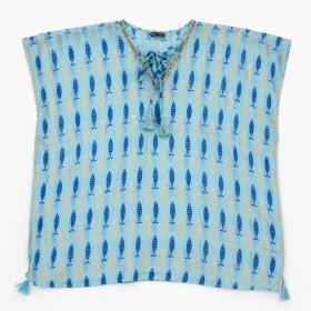 Colección Nomad Sari On the Med - Kaftán - Estampado de Peces en Turquesa y Azul