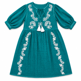(M-L) Colección Nomad Sari On the Med - Vestido - Turquesa con Bordado y Borlas
