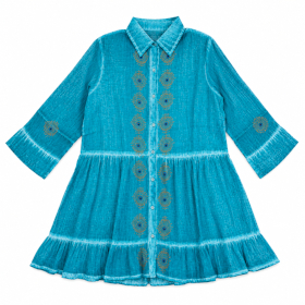 (M-L) Colección Nomad Sari On the Med - Vestido Túnica - Turquesa con Estampado de Ojo Turco