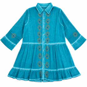 (L-XL) Colección Nomad Sari On the Med - Vestido Túnica - Turquesa con Estampado de Ojo Turco