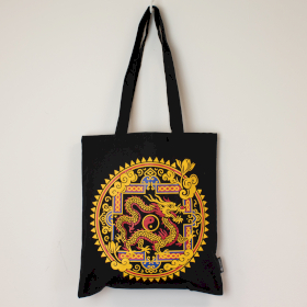 10x Bolso tote clásico icónico - Dragón Yin y Yang - Negro 40 x 36 cm (6 oz)
