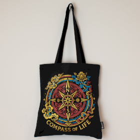 10x Bolso tote clásico icónico - Brújula de la Vida - Negro 40 x 36 cm (6 oz)