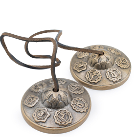 Tingsha tibetano de latón premium - Siete chakras - aprox. 7 cm (255 g)