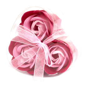 6x Set de 3 flores de Jabón caja corazón - rosas rosa