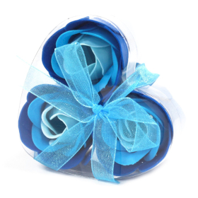 6x Set de 3 flores de Jabón caja corazón - rosas azul