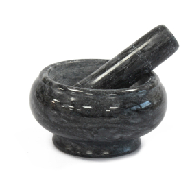 Mortero y maja de mármol - 8x5.5cm - Negro - Pequeño