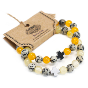 2x 2 Pulseras con Piedras Preciosas-Protección-Dalmation Jasper y Ágata Amarilla