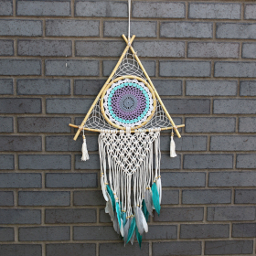 Atrapasueños - Lrg Macrame Piramide Blanco/ Turquesa