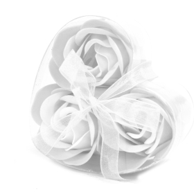 6x Set de 3 flores de jabón caja corazón - rosas blanca