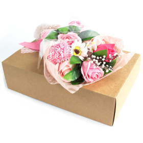 Bouquet flores jabón en caja - rosa