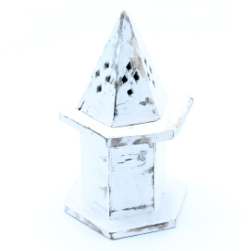 4x Porta-inciensos con acabado en blanco - Casa mini forma pirámide