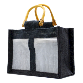 10x Bolsa de Regalo con Ventana de Yute Puro y Algodón - 2 Ventanas en Negro