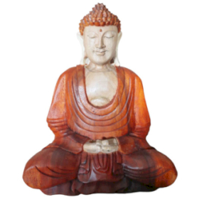 Estatua de Buda Tallada a Mano- 30cm Manos Abajo