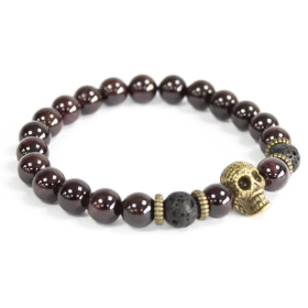 3x Calavera de bronce / Piedra de sangre - Pulsera de piedras preciosas