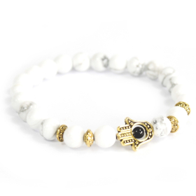 3x Hamsa de oro / piedra blanca - pulsera de piedras preciosas