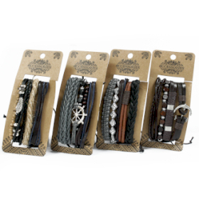 8x Set de Pulsera de Hombre - Metal Y Cuero