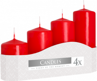 3x Juego de 4 Velas Pilar 50mm (11/16/22 / 33H) - Rojo