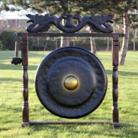 Gran Gong de Meditación en Soporte Marrón Antiguo - 80cm - Negro