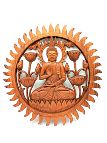 Panel de madera de Buddha y Lotus - 40cm