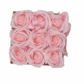 Caja de Regalo de Flores de Jabón - 9 Rosas Rosas - Cuadrada