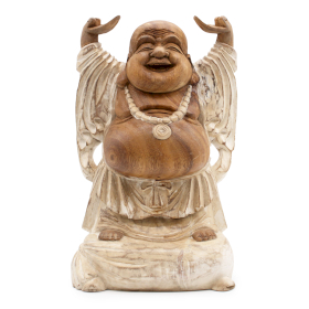 Buda Feliz Manos Levantadas - Blanqueado 40cm