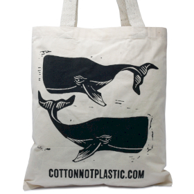 10x Lrg Natural 6oz Cotton Bag 38x42cm - WHALES