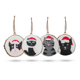 Set de 4 Gatos Navideños - Decoración de Madera Pintada a Mano