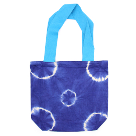 Bolsos de Algodón Natural Tye-Dye  - 38x42x12cm - Anillos Azules - Asas Azules