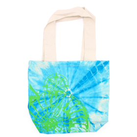 Bolsa de Algodón Tye-Dye - 38x42x12cm - Concha Marina - Azul/Verde - Asa Verde