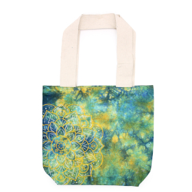 Bolsa de Algodón Tie-Dye - 38x42x12cm - Mandela - Verde/Azul - Asa Natural